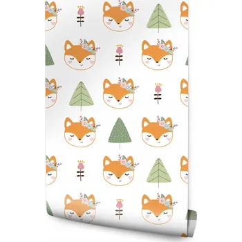 Fototapeta Tapeta do dívčího pokoje, lišky, květiny, stromy
