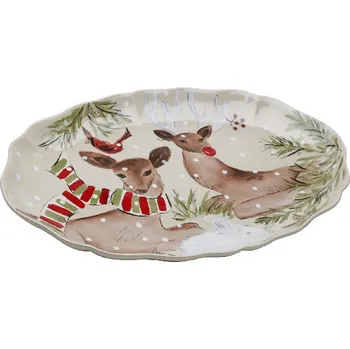 Tác oválný 50x35cm, DEER FRIENDS, bílá|Linen (DOPRODEJ)|Casafina by Costa Nova