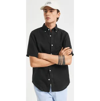 Pánská košile KOŠILE GANT REG GMNT DYED LINEN SS SHIRT BLACK