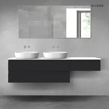 Koupelnový nábytek Oltens Vernal sada koupelnového nábytku 180 cm s horní deskou, matná černá/lesklá bílá 68609300