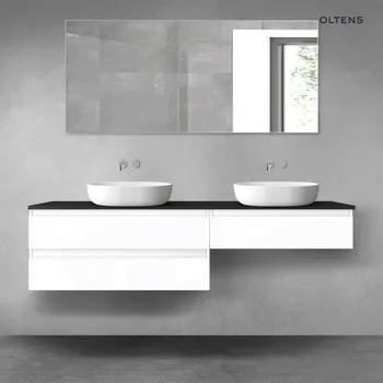 Koupelnový nábytek Oltens Vernal sada koupelnového nábytku 180 cm s horní deskou, lesklá bílá/matná černá 68582000