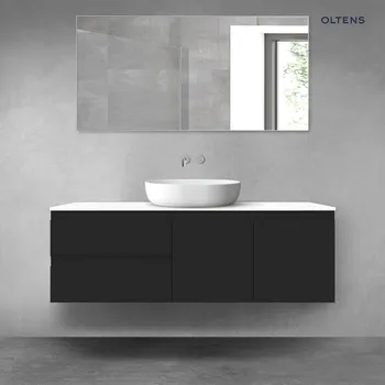 Koupelnový nábytek Oltens Vernal sada koupelnového nábytku 140 cm s horní deskou, matná černá/lesklá bílá 68275300