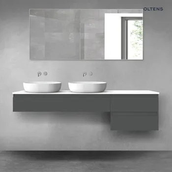 Koupelnový nábytek Oltens Vernal sada koupelnového nábytku 180 cm s horní deskou, matná grafitová/lesklá bílá 68607400
