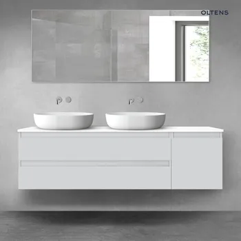 Koupelnový nábytek Oltens Vernal sada koupelnového nábytku 160 cm s horní deskou, matná šedá/lesklá bílá 68481700