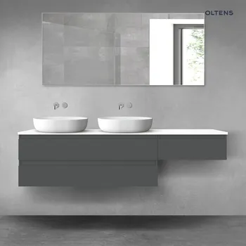 Koupelnový nábytek Oltens Vernal sada koupelnového nábytku 180 cm s horní deskou, matná grafitová/lesklá bílá 68609400