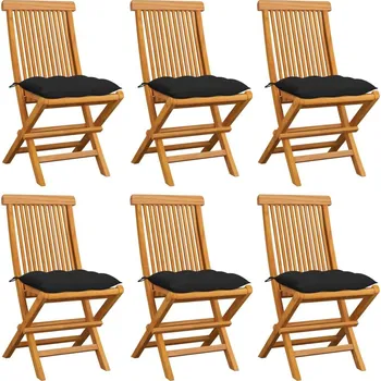 OMAXI Zahradní židle s černými poduškami 6 ks masivní teak 298602