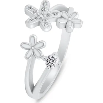 Módní doplněk Brilio Silver Půvabný otevřený prsten Květiny se zirkony RI125W 55 mm + 2 měsíce na vrácení zboží