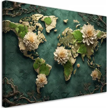 Obraz Obraz na plátně, květiny, mapa světa, bílý 90x60