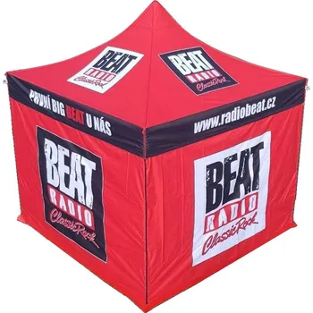 Zahradní stan TENTino SET - Nůžkový párty stan 4x6 m /6 s jednostranným potiskem Typ konstrukce: BIG HEXAGON, Potisk: střecha + 3x bočnice, Gramáž polyesteru: 230 g/m2