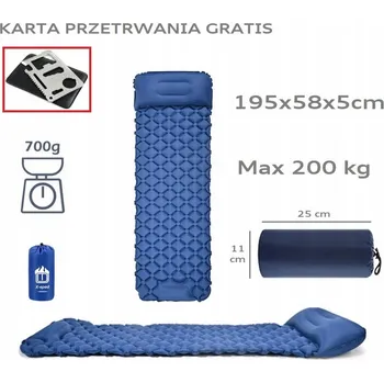 Karimatka ULTRALEHKÁ PODLOŽKA S VESTAVĚNOU PUMPIČKOU KARIMATKA SILNÁ POHODLNÁ MATRACE POSTEL MODRÁ