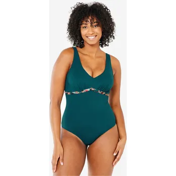 Dámské plavky DECATHLON Dámské jednodílné plavky na aqua fitness Rosy Ara 48 MODRÁ|ZELENÁ|ČERNÁ