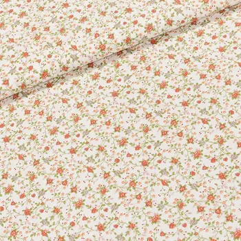 Bavlněné plátno A-311, zahradní elegance na bílé, oranžové popínavé růžičky š.150cm (látka v metráži)