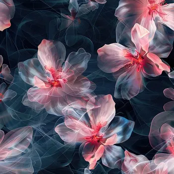 Organza matná růžové průhledné květiny na černém