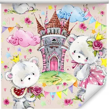 Tapeta Dětská pohádková tapeta, medvídci, mráčky, zámek