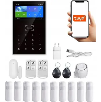 Sada domovního alarmu BEZDRÁTOVÝ LCD ALARM 4.3' GSM WiFi TUYA SMART V POLŠTINĚ + 10x PIR čidel