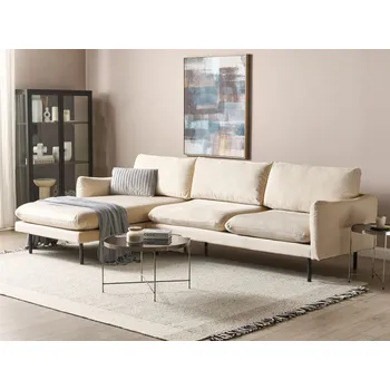 Sedací souprava Rohová sedací souprava béžová sametová čalouněná 4místná moderní retro styl černé nohy obývací pokoj Beliani