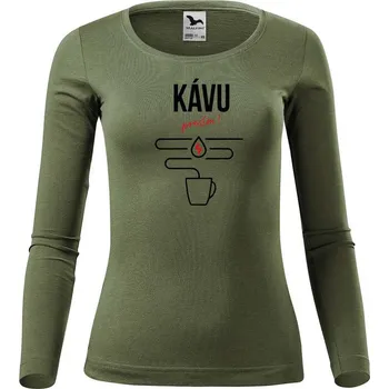 DOBRÝ TRIKO Dámské bavlněné triko Kávu prosím Velikost: 2XL, Barva: Khaki