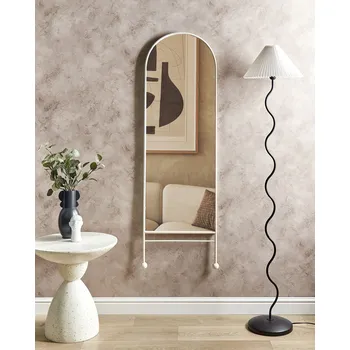 Zrcadlo Nástěnné zrcadlo bílé železné sklo 45 x 145 cm oválný závěsný dekor moderní minimalistický obývací pokoj ložnice předsíň Beliani