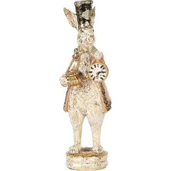 Bytová dekorace Dekorace králík v klobouku a s hodinami se zlatým třpytem - 6*8*20 cm