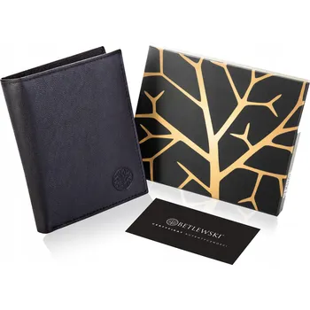 Peněženka Betlewski pánská peněženka z přírodní kůže bez zapínání černá vertikální