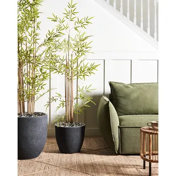 Květináč Květináč Tmavě šedý hlína skelné vlákno Kulatý Odolný vůči povětrnostním vlivům 36x36x32 cm Beliani