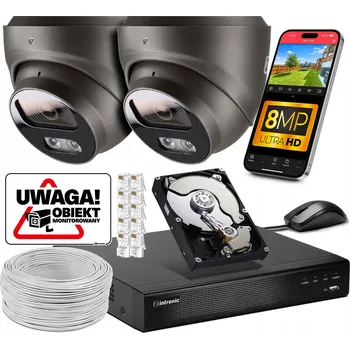 IP kamera Sada MONITORINGU 2 kamery POE 4K Ultra HD 8Mpx Šedé Kopule s DETEKCÍ