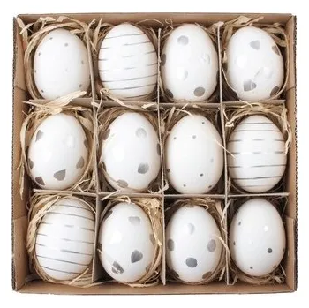 Velikonoční dekorace Vajíčka plastová se stříbrným zdobením 6 cm, 12 ks v krabičce