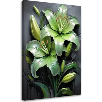 Obraz Obraz na plátně, Lilie Květiny Zelené Malované 60x90
