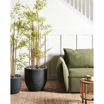 Květináč Květináč tmavošedý hlína skelné vlákno Kulatý Odolný vůči povětrnostním vlivům 46x46x46 cm Beliani