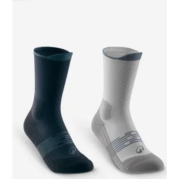 Pánské ponožky QUECHUA Dětské turistické vysoké ponožky Hike 500 2 páry 31/34 MODRÁ|ŠEDÁ