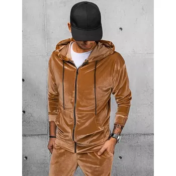 Pánská mikina Karamelová velurová mikina s kapucí a na zip BX5542 Velikost: M