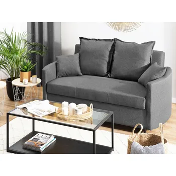 Pohovka pohovka tmavě šedá dvojitá čalouněná rozkládací čalouněná se spací funkcí černé kovové nohy do obývacího pokoje moderní Beliani