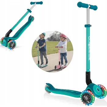 Obraz Nastavitelná koloběžka pro děti, 3 kolečka z kaučuku s LED osvětlením Globber smaragdová