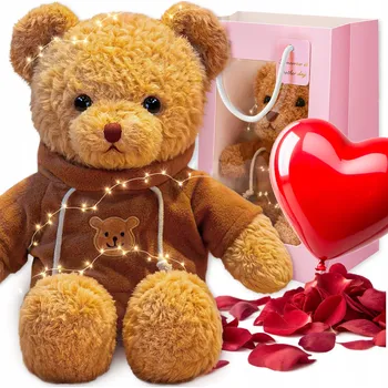 plyšák MEDVÍDEK PLYŠÁK PLYŠÁK LED BALENÍ DÁREK VALENTÝN NAROZENINY