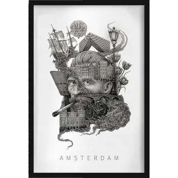 Obraz Moderní nástěnná dekorace Černobílá Amsterdam Tulipány Kolo 40x60 cm