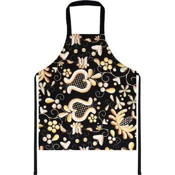 Kuchyňská zástěra Kuchyňská zástěra s motivem kašubských květů, zlatá