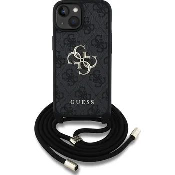 Zadní kryt Guess PU 4G Metal Logo Crossbody Popruh pro Apple iPhone 15, černá