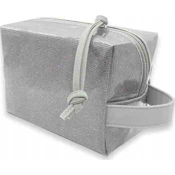 Kosmetická taška DÁMSKÁ VODĚODOLNÁ CESTOVNÍ KOSMETICKÁ TAŠKA LESKLÁ STŘÍBRNÁ