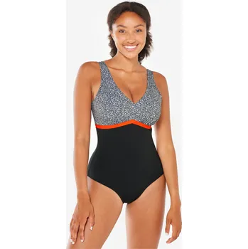 Dámské plavky DECATHLON Dámské jednodílné plavky na aqua fitness Rosy 54 ORANŽOVÁ|ČERNÁ|ČERVENÁ