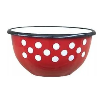 Retro mísa 16 cm smaltovaná červená s puntíky puntíkovaná miska hrnec