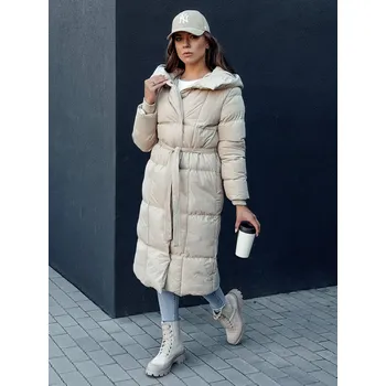 Dámský kabát Dámská smetanová dlouhá prošívaná bunda CLOUTIQUE TY4372 Velikost: XL