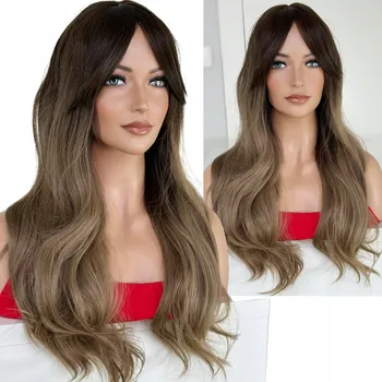 Paruka Krásná syntetická paruka hnědá tmavý blond ombre jako přírodní dlouhá