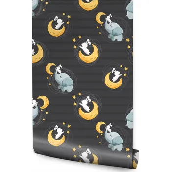Fototapeta Dětská Tapeta Sloníci Králíčci Hvězdičky Měsíce