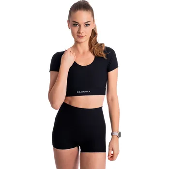 BrainMax dámský žebrovaný zkrácený top s krátkým rukávem, černá Velikost: XS Sportovní top pro ženy s žebrováním