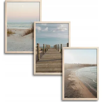 Obraz SADA TŘÍ OBRAZŮ 50x70 CM V DŘEVĚNÉM RÁMU BOHO - MOST NA PLÁŽ