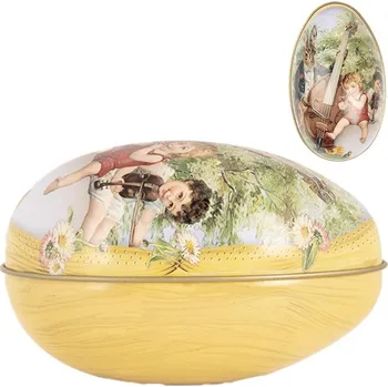 Žlutá plechová dóza ve tvaru vajíčka s králíčkem Easter Egg - 7*11*7 cm