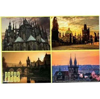 GiftyCity GIFTY CITY Plechový magnet - 8x5,5 cm - Koláž, Praha v podvečer
