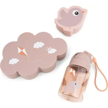 dětská jídelní sada DONE BY DEER svačinový, obědový box a lahvička Playground růžová