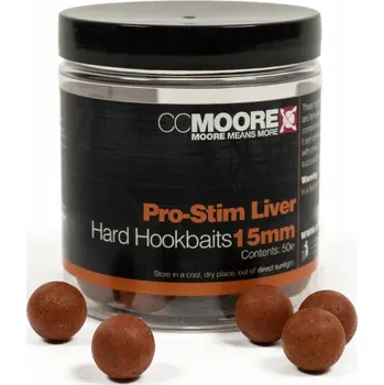 Boilies CC MOORE PRO-STIM LIVER HARD HOOKBAITS 15MM - Tvrdé boilies na háček s játrovou příchutí, 15mm