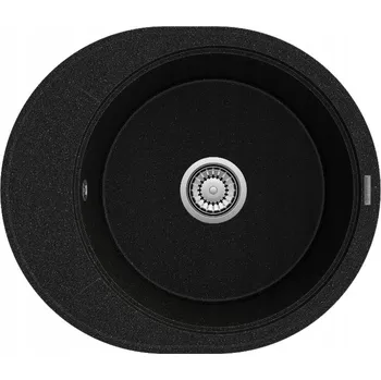 Granitový dřez DŘEZ ŽULOVÝ KUCHYŇSKÝ KULATÝ S JEDNODUCHÝM ODKAPÁNÍM, SIFONEM, CHROMEM, RAMIS